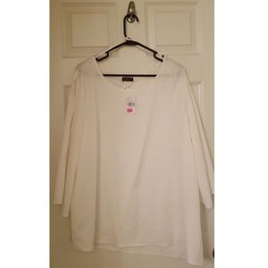 **Plus Size Sheer Blouse with Open Sleeve Detail**